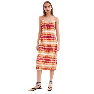 ZARA Red & Orange Tie Dye Midi Dress - Size Medium